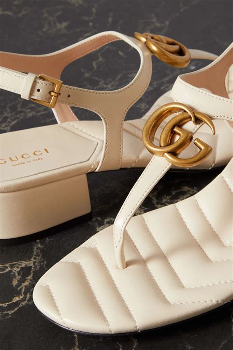 gucci marmont logo-embellished leather sandals|Gucci Marmont flat leather sandals.